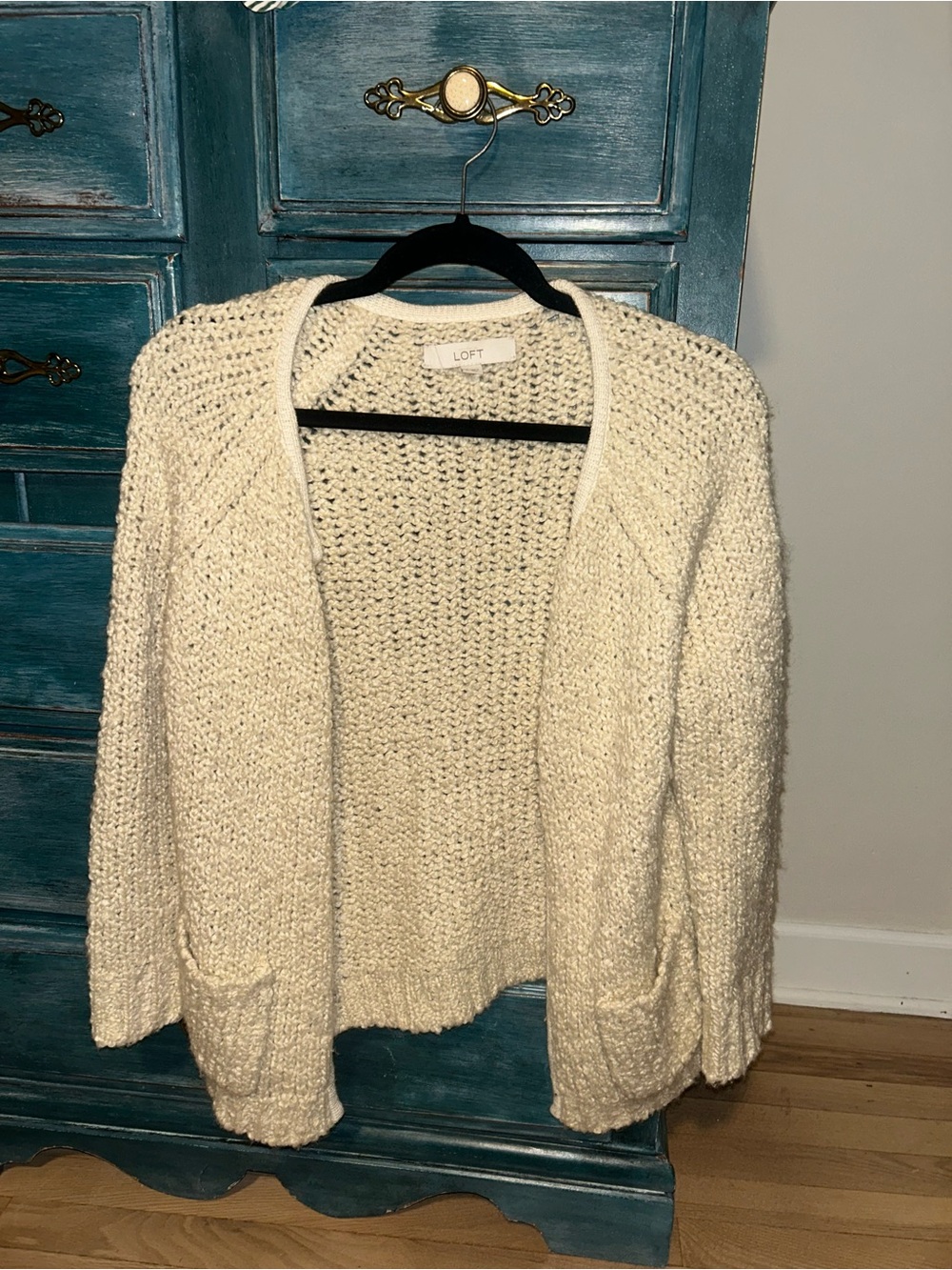 LOFT Cream Open-Front Knit Sweater Cardigan